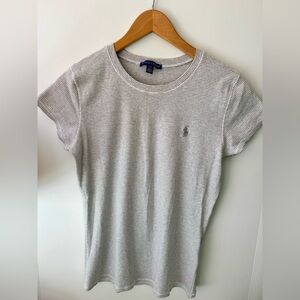 Polo Ralph Lauren Women's Large Grey & White Striped Short Sleeve Tee